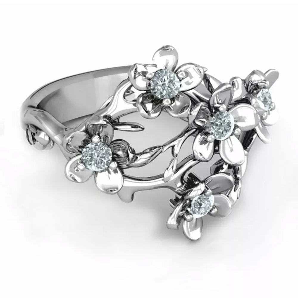 Flower 925 Silver Rings for Women White Sapphire - Picture 2 of 4